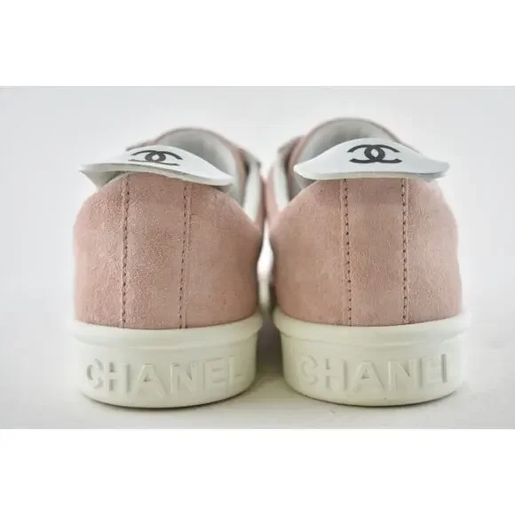Chanel 20S Weekender Pink Suede CC Logo Laces Low Top Flat Runner Sneaker 42 - Picture 10 of 12